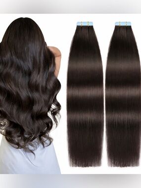 20” Tape-in ​​Hair Extensions – Natural Black – 100% Remy Human Hair – 20 pcs